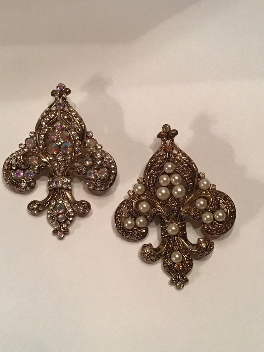 New Set of 2, Fleur de Leis brooch, with bale for necklace